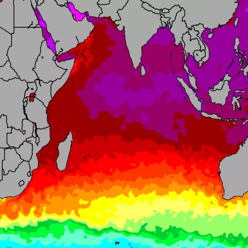 Indian Ocean temperature map