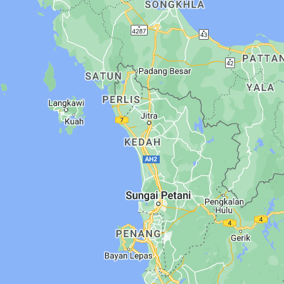 Map showing location of Alor Setar (6.121040, 100.360140)