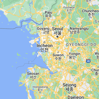 Map showing location of Ansan (37.323610, 126.821940)