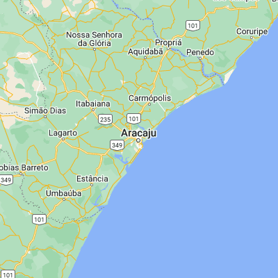 Map showing location of Aracaju (-10.911110, -37.071670)