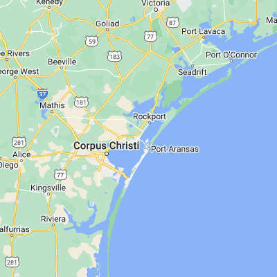 Map showing location of Aransas Pass (27.909470, -97.149990)