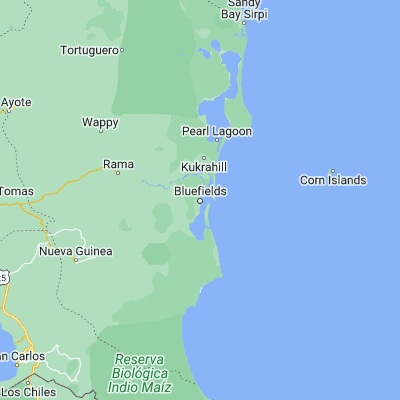 Map showing location of Bluefields (12.013660, -83.763530)