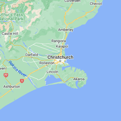 Map showing location of Christchurch (-43.533330, 172.633330)