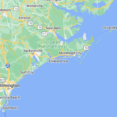 Map showing location of Emerald Isle (34.677940, -76.950780)