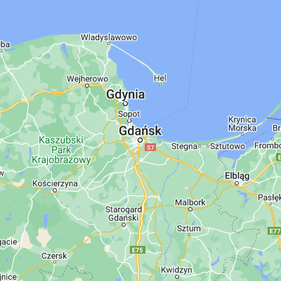 Map showing location of Gdańsk (54.352050, 18.646370)