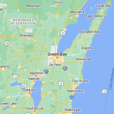 Map showing location of Green Bay (44.519160, -88.019830)