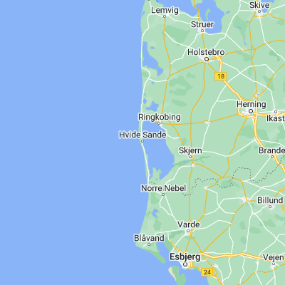 Map showing location of Hvide Sande (56.004520, 8.129370)