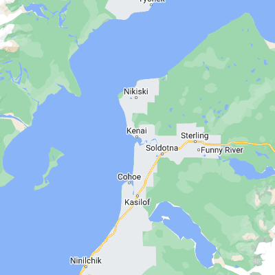 Map showing location of Kenai (60.554440, -151.258330)