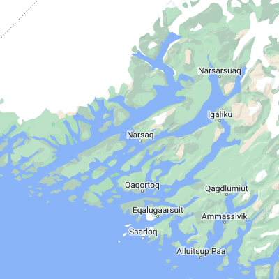 Map showing location of Narsaq (60.916670, -46.050000)