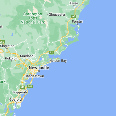 Map showing location of Nelson Bay (-32.720430, 152.143980)