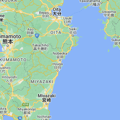 Map showing location of Nobeoka (32.583330, 131.666670)