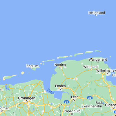 Map showing location of Norderney (53.708280, 7.158190)