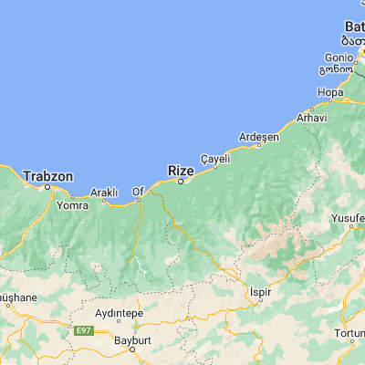 Map showing location of Rize (41.020830, 40.521940)