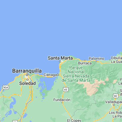 Map showing location of Santa Marta (11.240790, -74.199040)