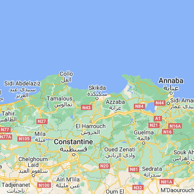 Map showing location of Skikda (36.876170, 6.909210)