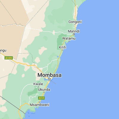 Map showing location of Takaungu (-3.683670, 39.856620)