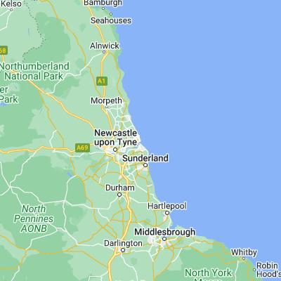 Map showing location of Tynemouth (55.017880, -1.425590)