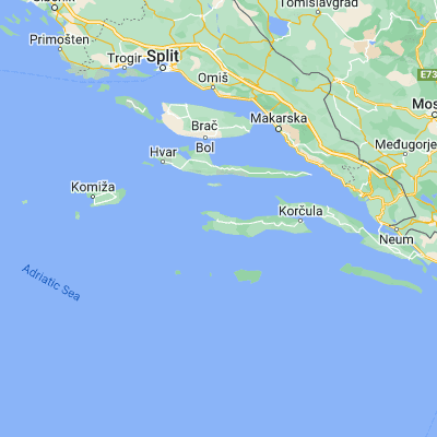 Map showing location of Vela Luka (42.963330, 16.722500)