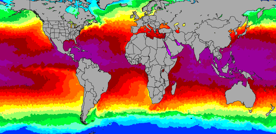 Global water Temperature map 22nd Oct 2024