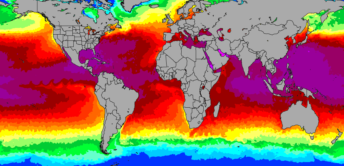 Global water Temperature map 27th Jul 2024